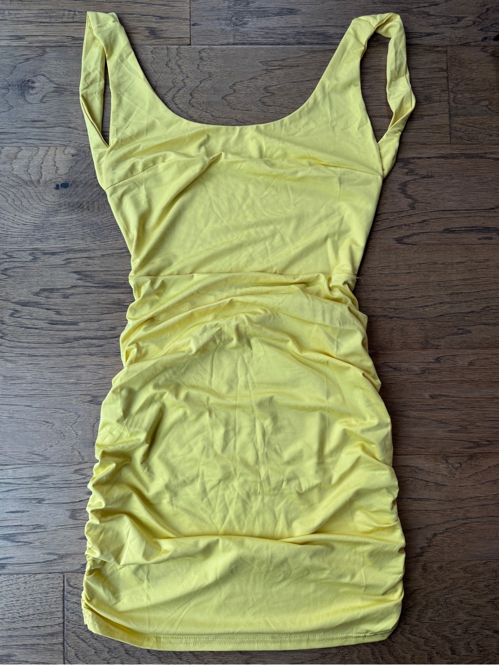 Yellow Ruched Backless Dress